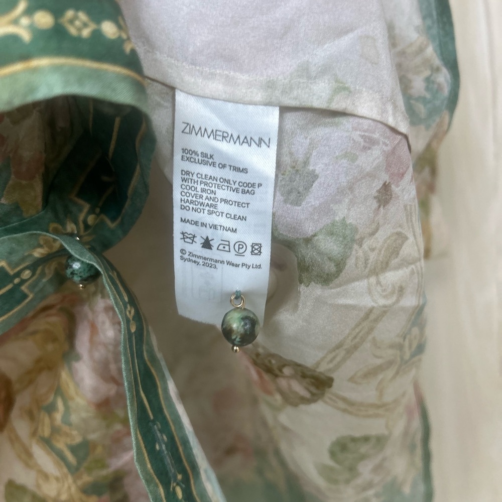 Zimmermann August Floral Silk Shirt Sleeve Shirt in Khaki Floral AU 3 - Picture 7 of 9